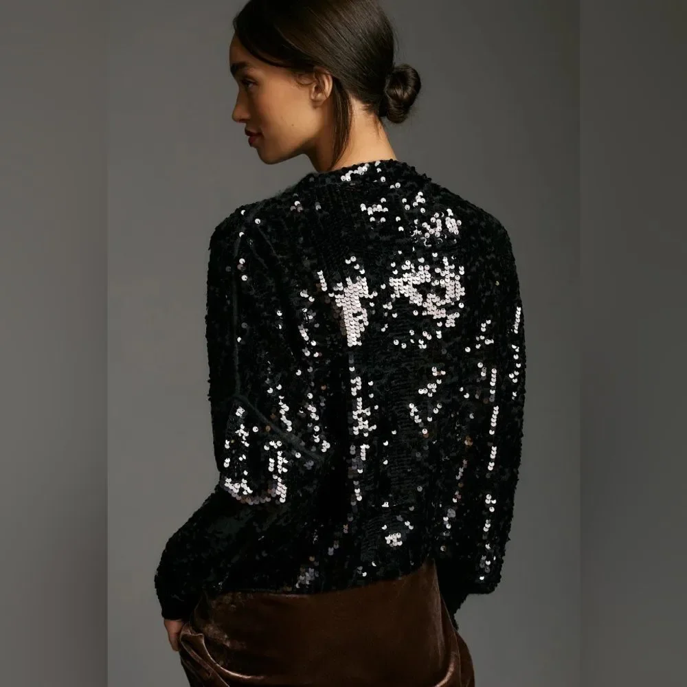 Anthropologie The Alani Cashmere Mock-Neck Sweater by Pilcro Sequin Edition NWT